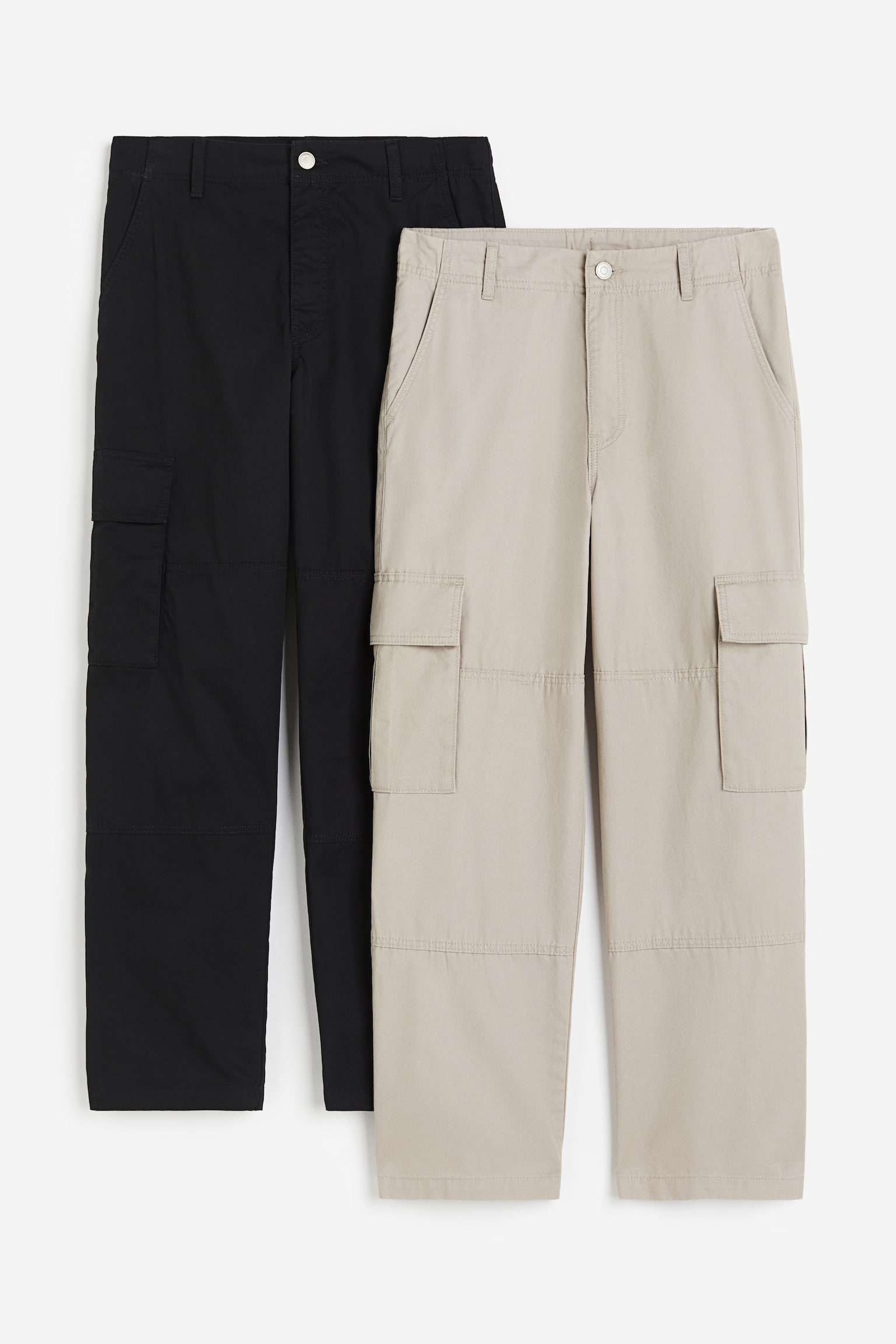 2-pack Cotton Cargo Pants - Black/Light beige/Beige/Black - 1