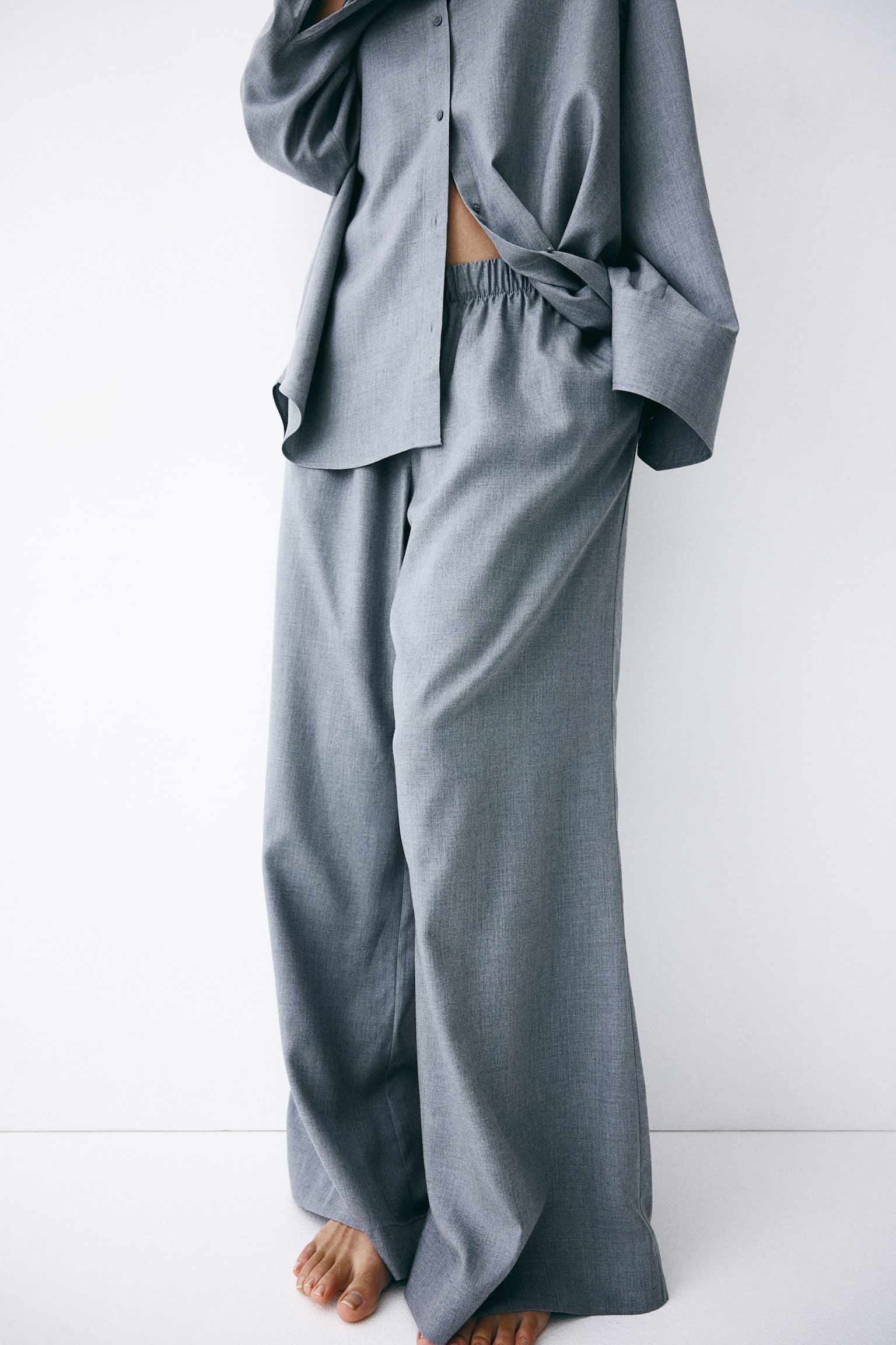 Flared lyocell trousers - Grey - 3