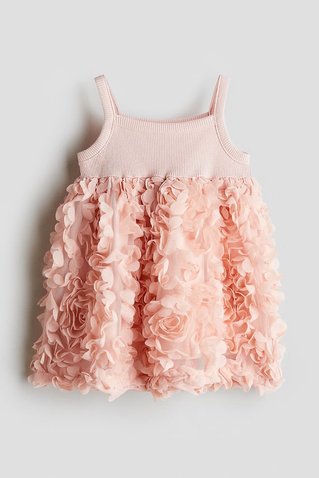Jerseykleid mit Blütenapplikationen - Pfirsich - 1