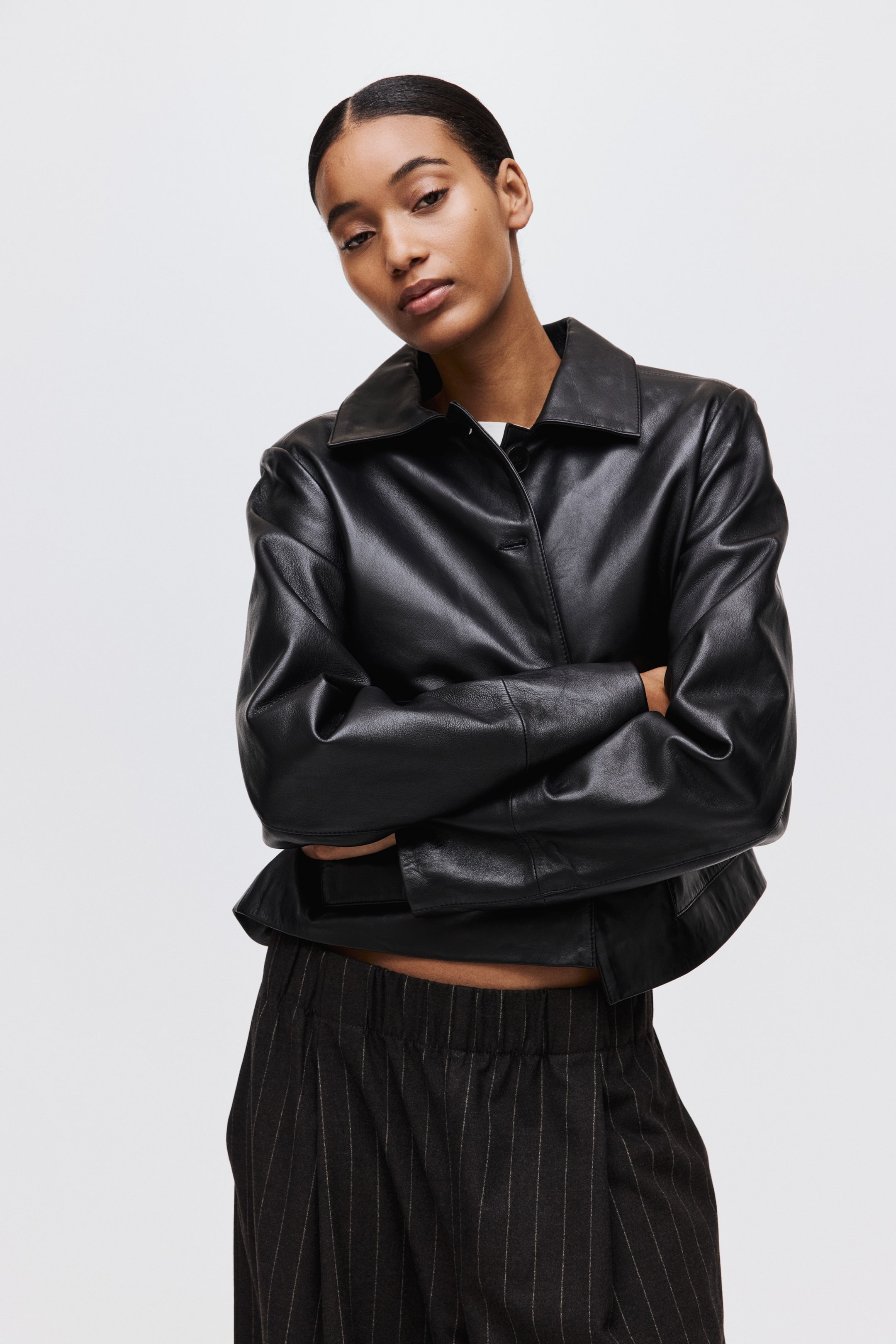 Ingrandisci l'immagine: Pantaloni pull-on ampi - Marrone scuro/gessato | H&M CH 2