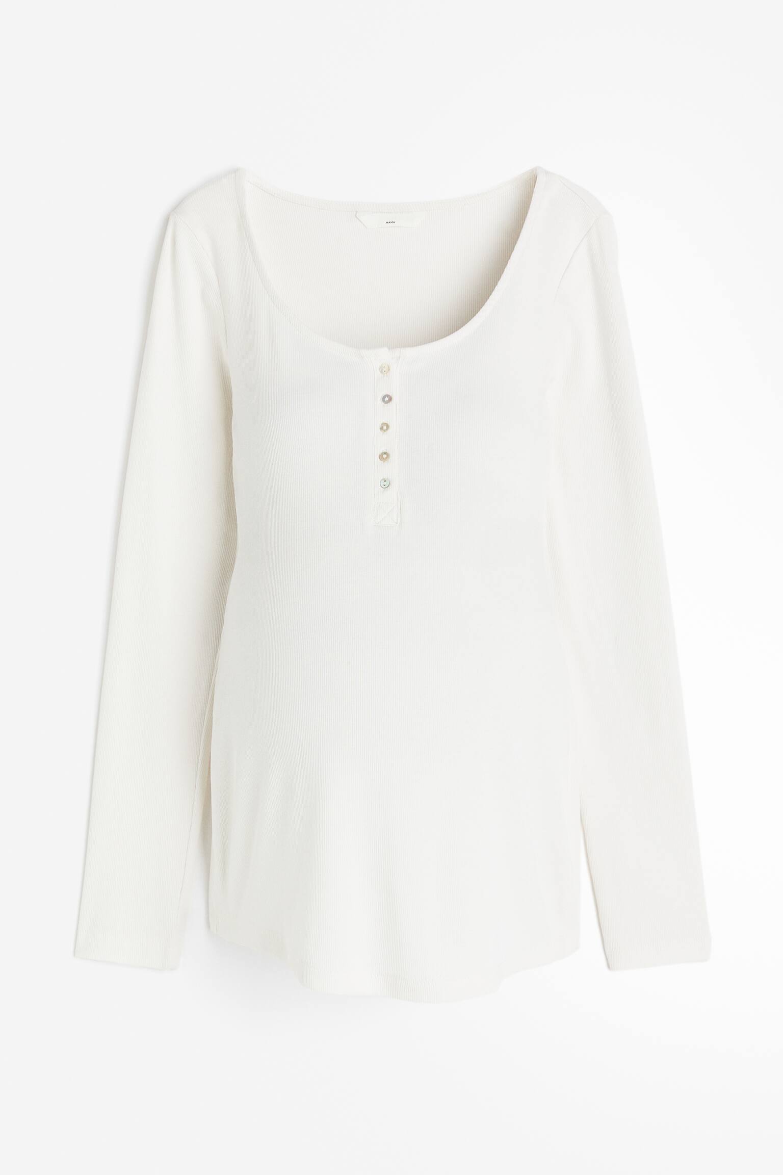 MAMA Before & After Rib Henley Top - White - 1