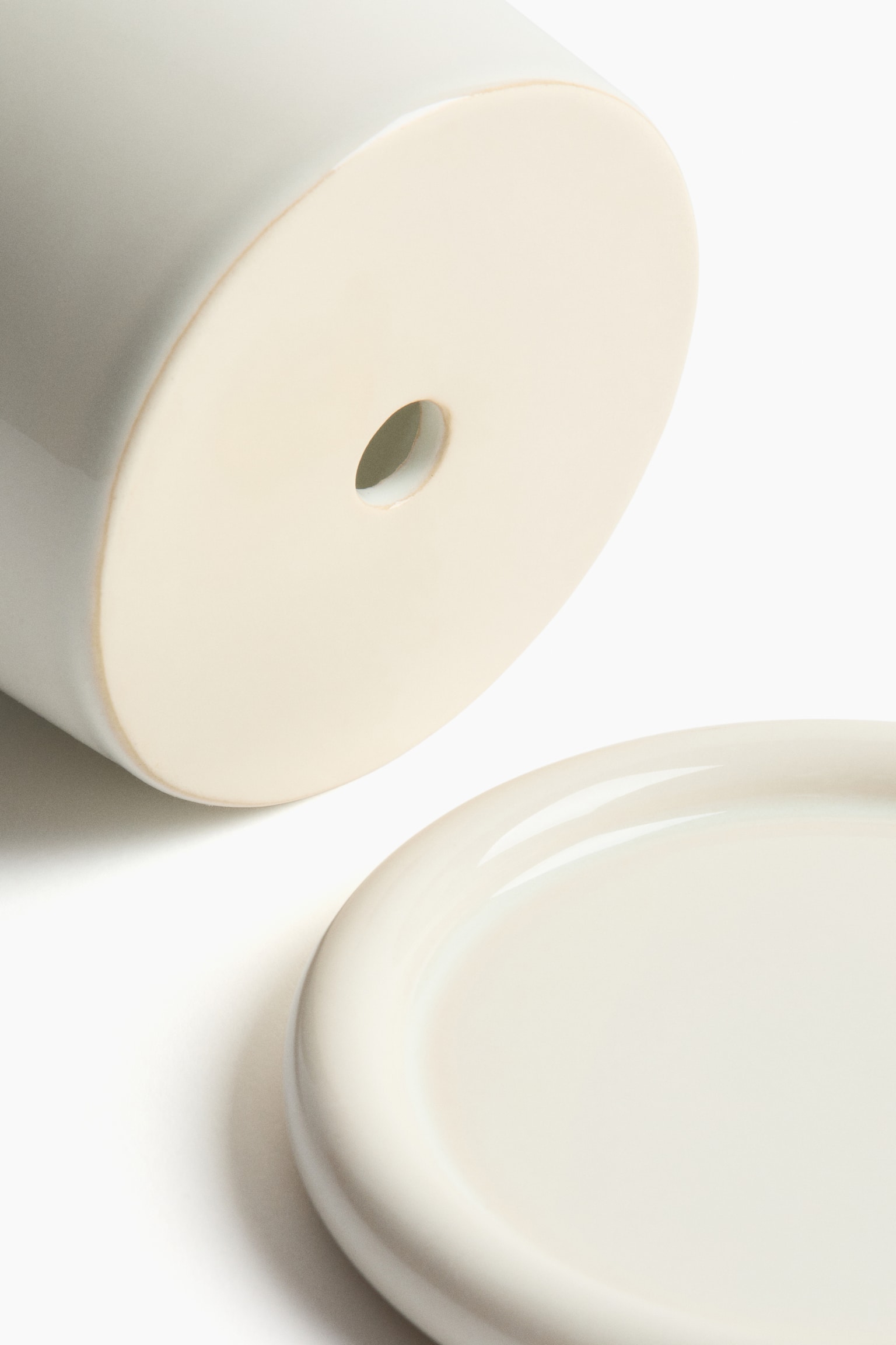 Extra-small stoneware plant pot with saucer - White/Light green/Dark brown - 4