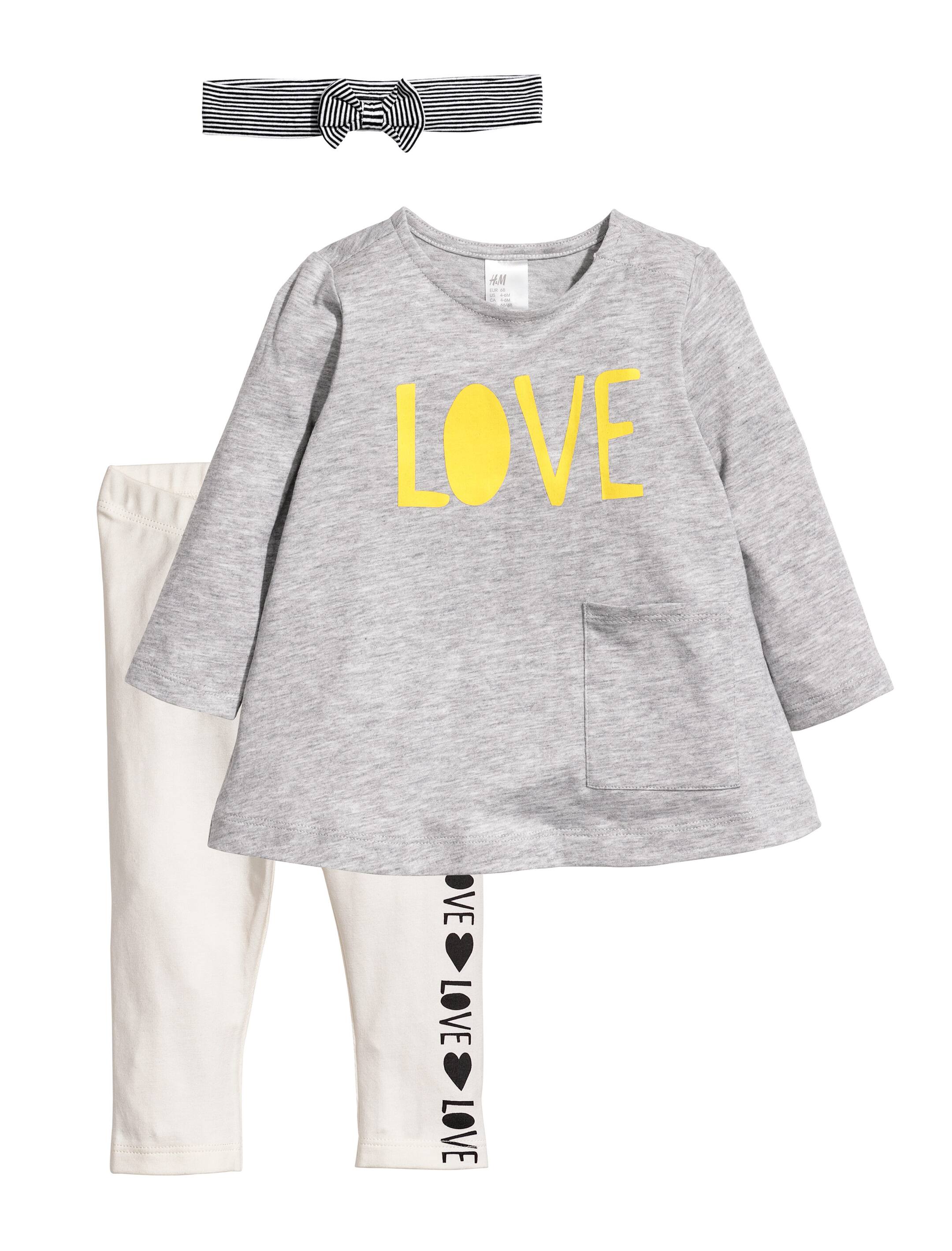 View larger image: 3-piece set - Grey marl/Love - Kids | H&M GB 1