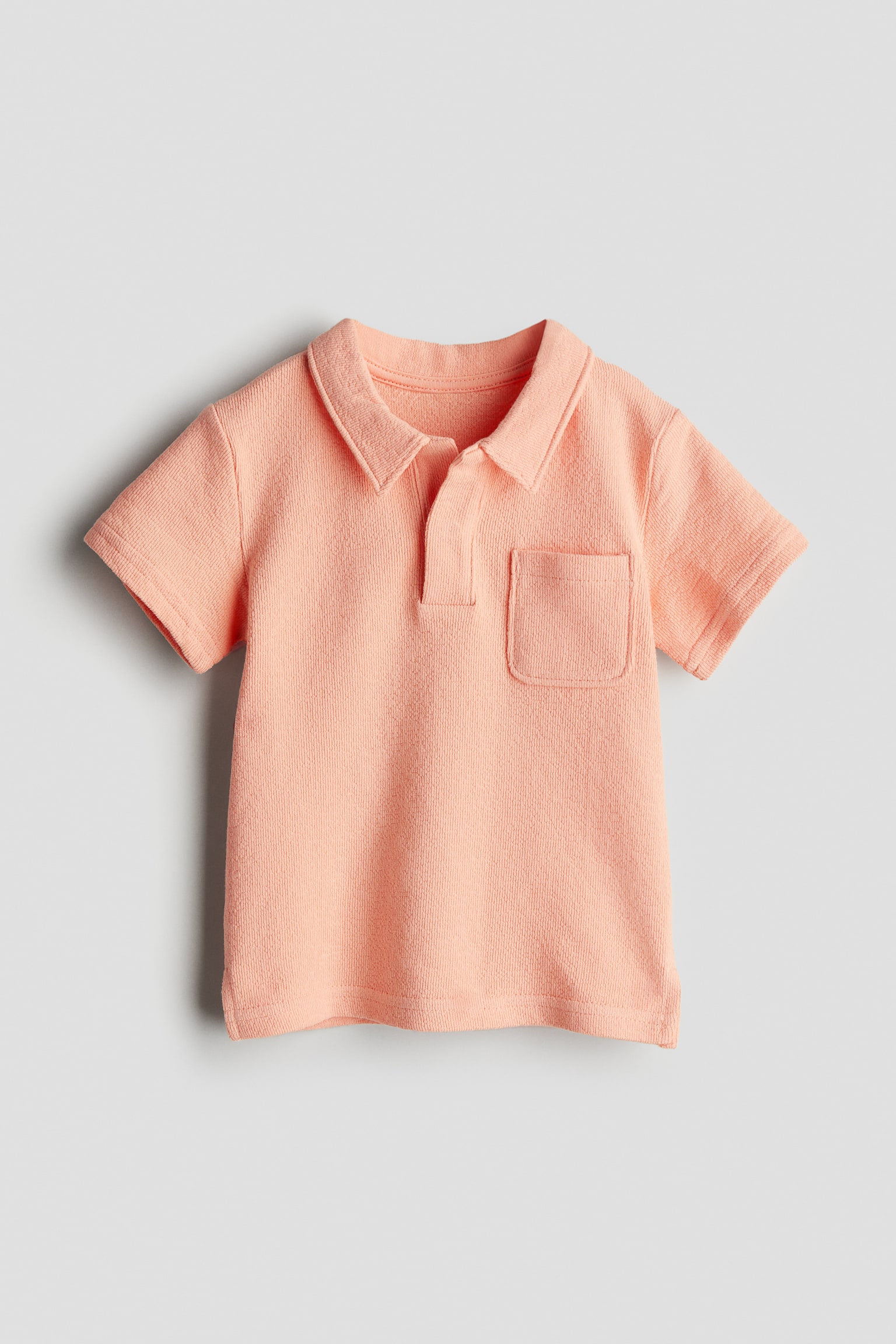 Cotton terry polo shirt - Peach - 1