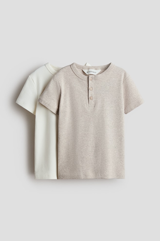 2-pack cotton Henley tops - White/Light beige - 1