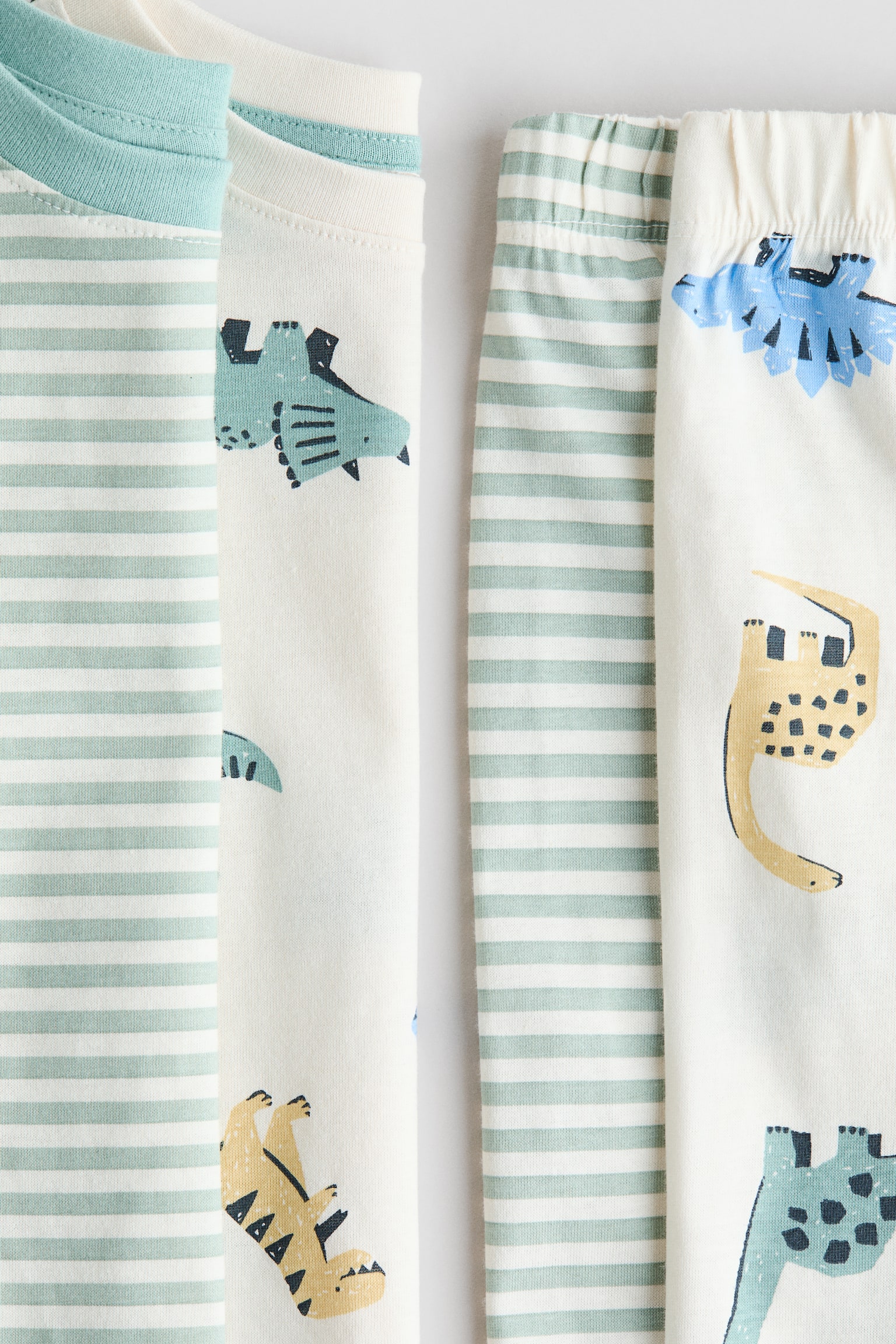 2-pack printed cotton pyjamas - Light turquoise/Dinosaurs/Light grey marl/Green striped/Navy blue/Space/Light yellow/Vehicles/Dark blue/Lions/Turquoise/Dinosaurs - 2