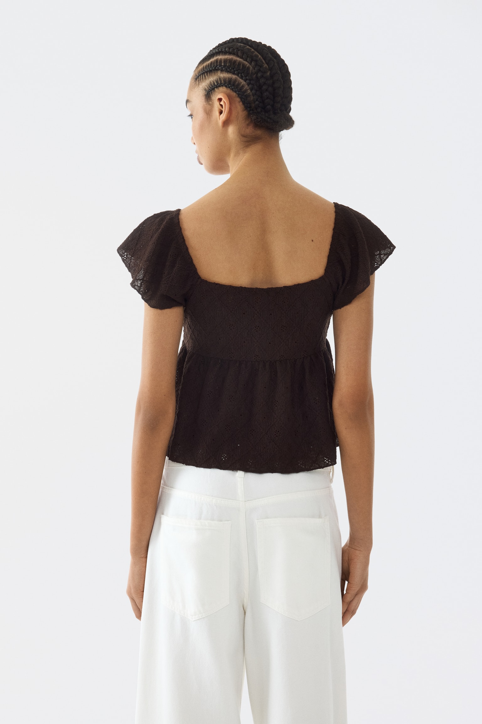 Pointelle jersey blouse - Dark brown/Light yellow/Light blue/White - 3