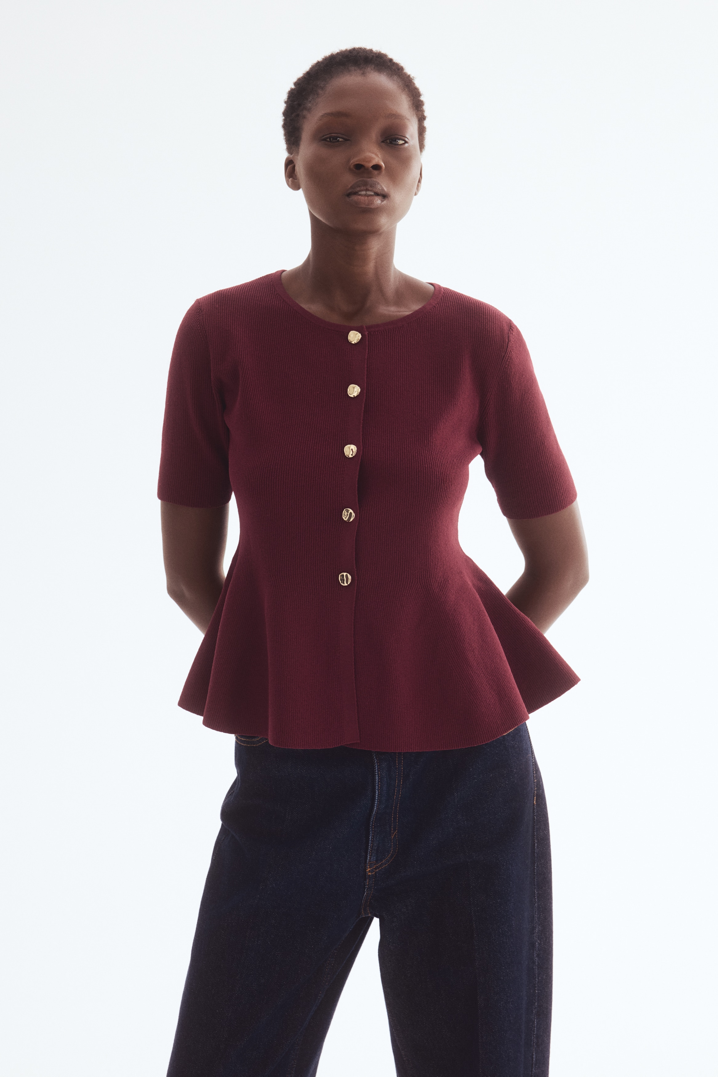 Peplum Cardigan - Burgundy - Ladies | H&M US