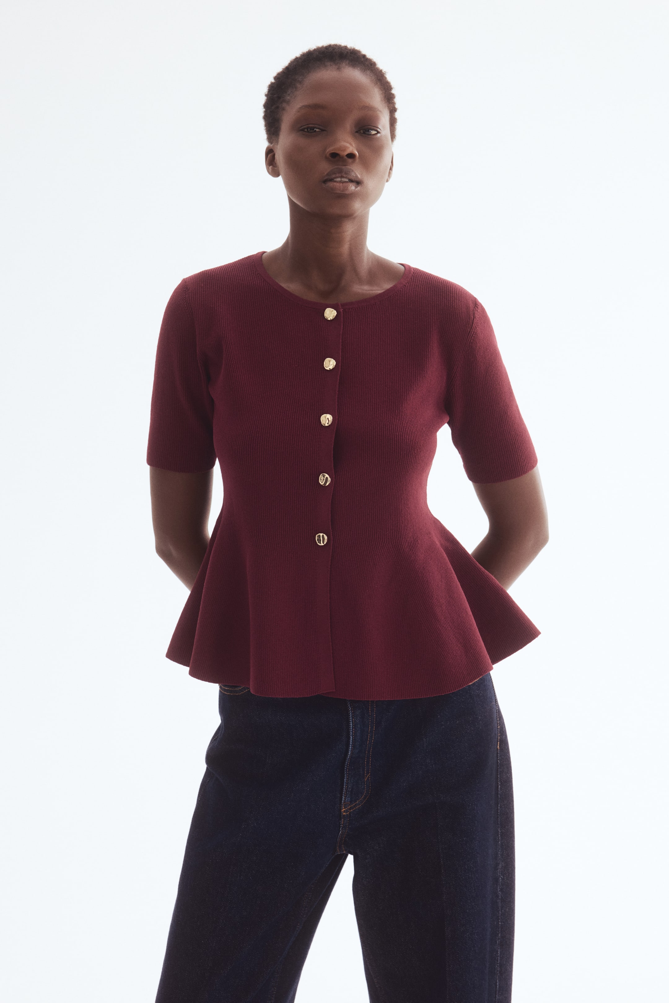 View larger image: Peplum cardigan - Burgundy - Ladies | H&M HK 1