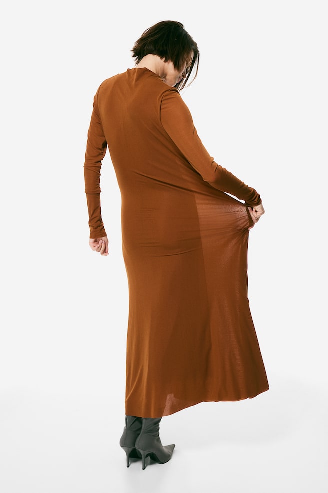 Jersey turtleneck dress - Brown/Black - 4