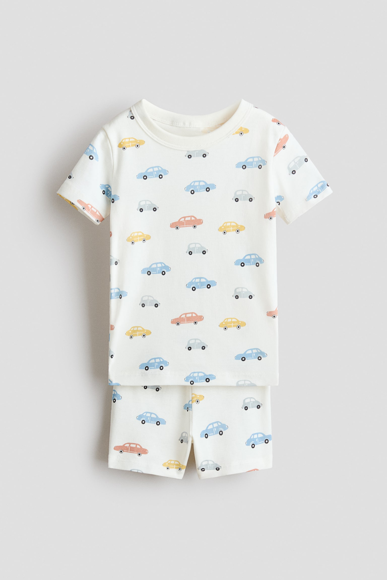 Snug Fit Cotton Jersey Pajamas - Cream/cars/Dark gray melange/dinosaurs