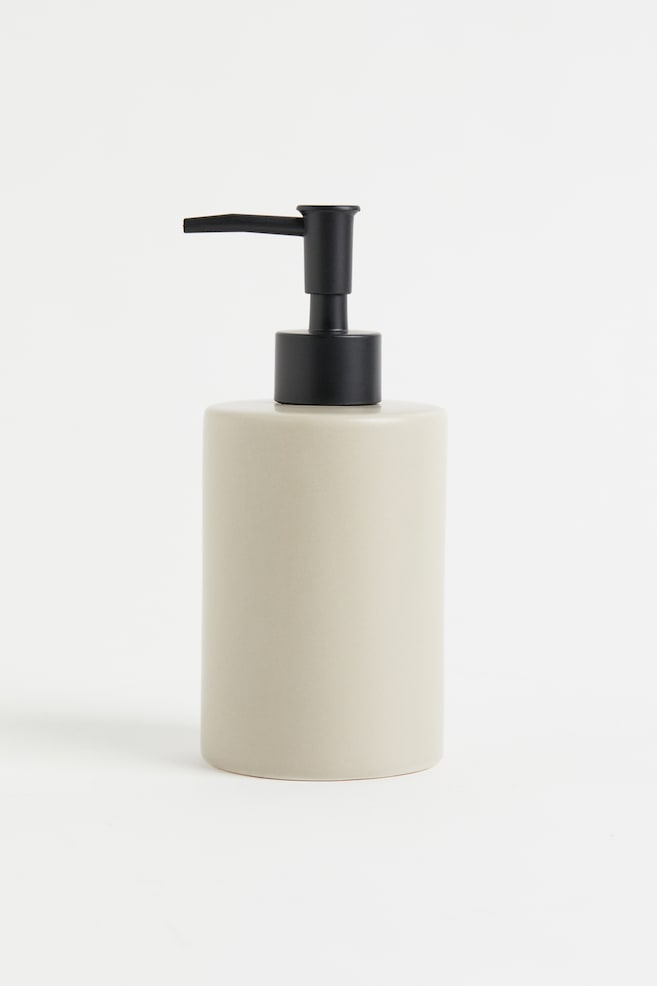 Distributeur de savon en faïence - Beige clair/Noir/Vert sauge/Marron - 1