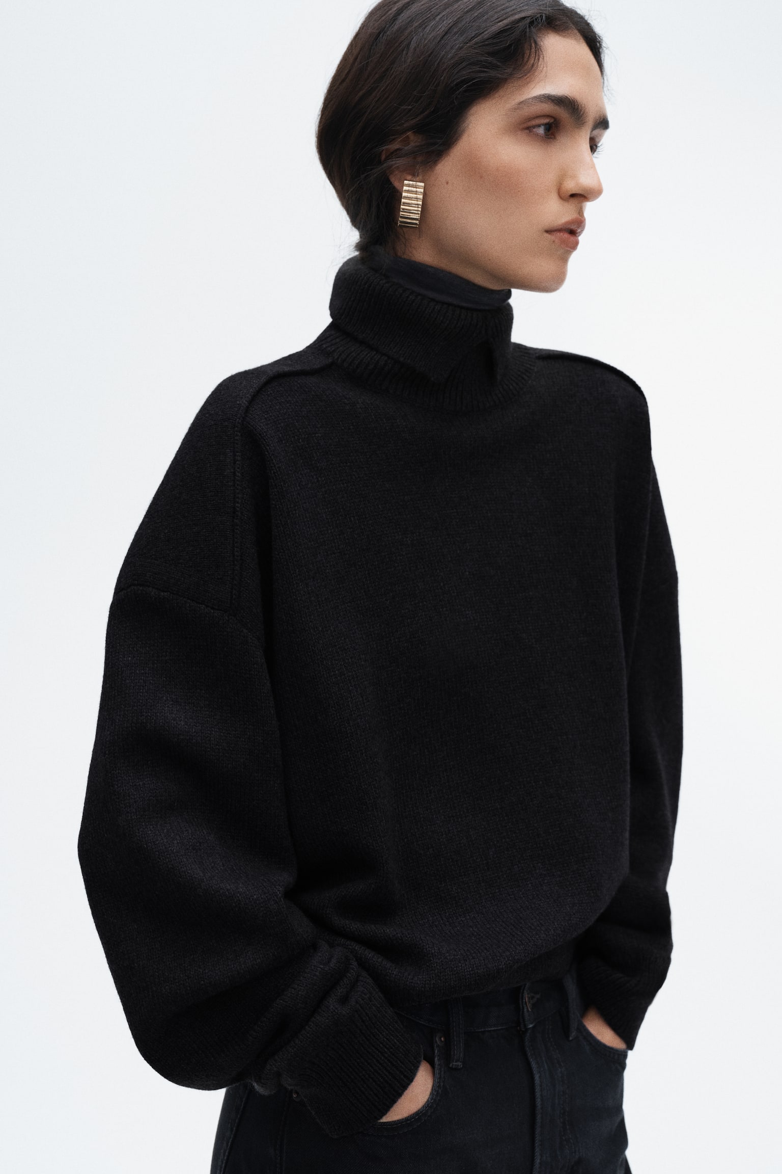 Женский свитер H&M Wool-Blend Mock-Turtleneck, цвет: Чёрный — фото 3