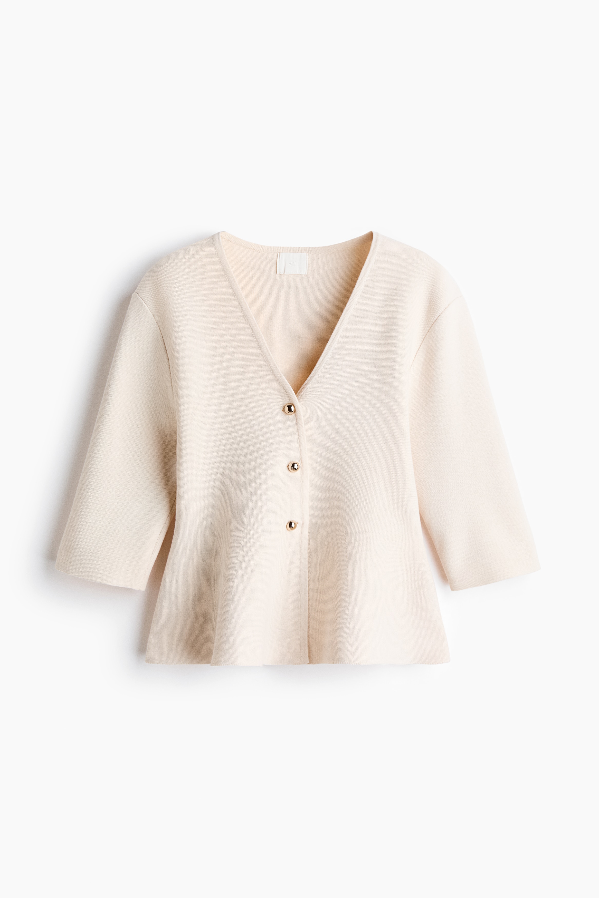 Fine-knit peplum cardigan - Hellbeige/Schwarz/Weinrot