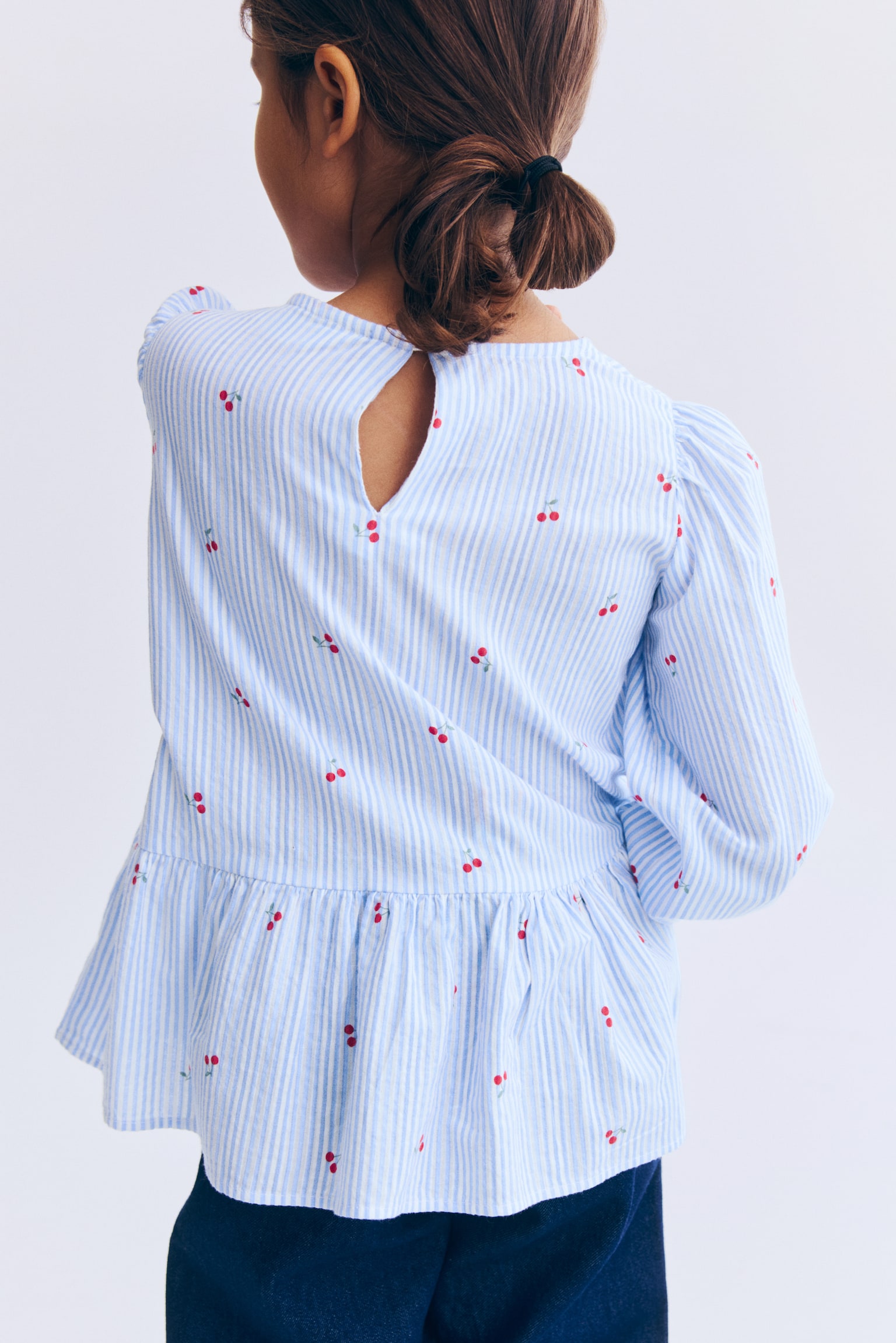 Seersucker peplum blouse - Blue/Cherries - 6