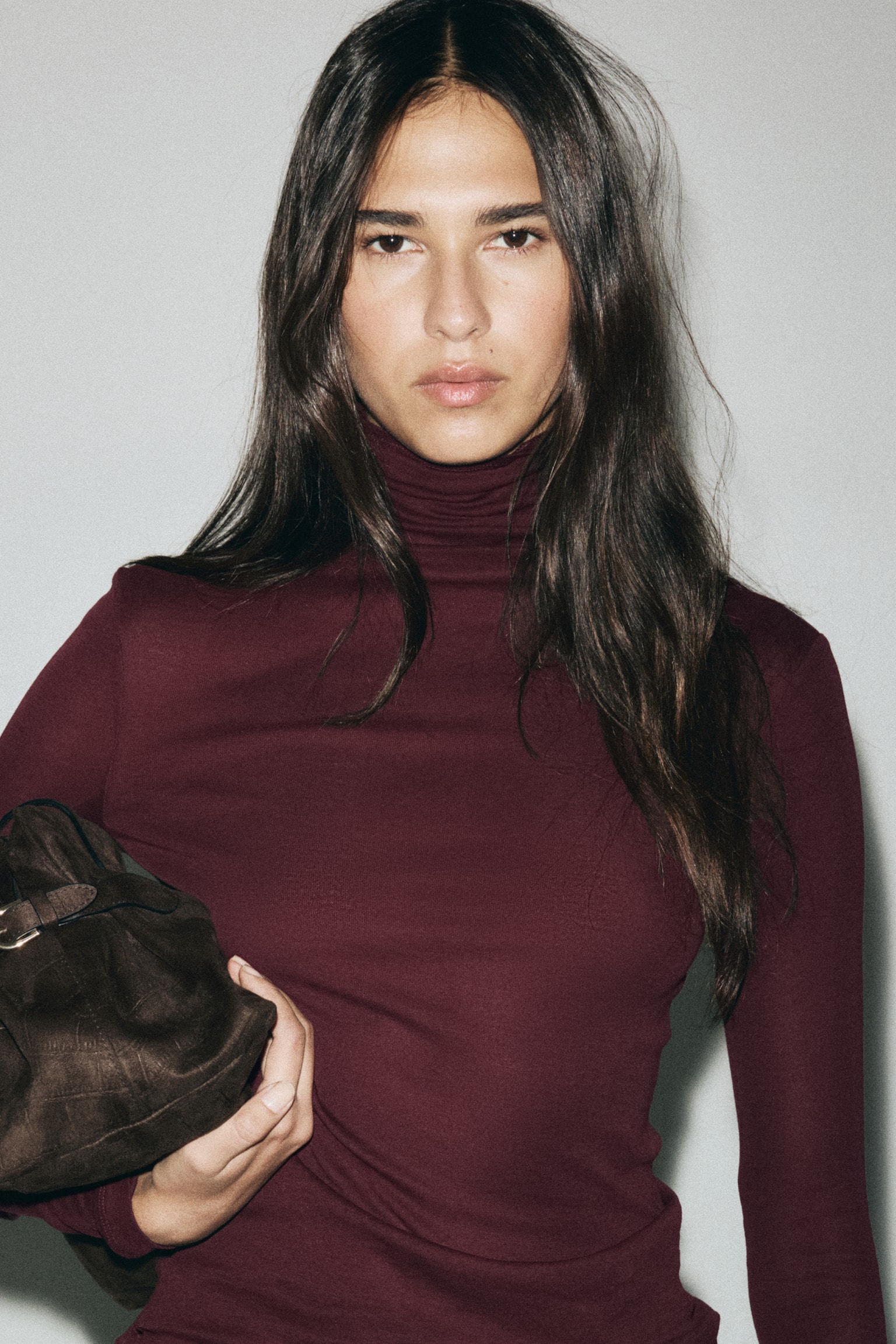 Pima cotton turtleneck top - Burgundy/Light grey/Mustard yellow/Cream/Old rose - 4