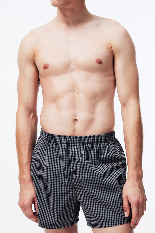 3-pack woven cotton boxer shorts - Black/Checked/Dark red/Checked/Dark beige/Striped - 2