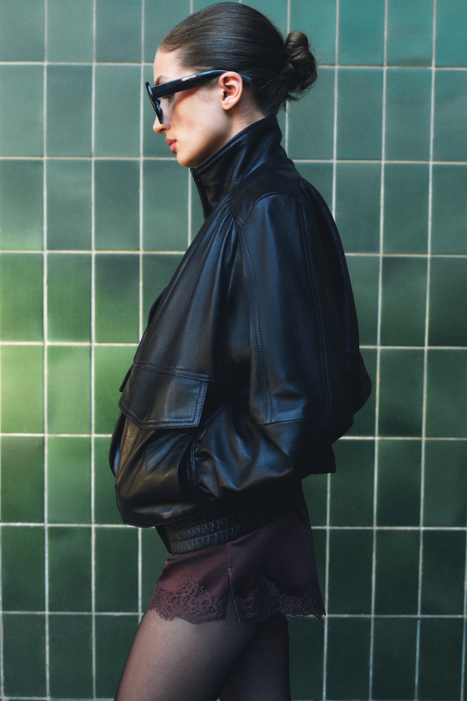 Oversized leather jacket - Dark brown - 7