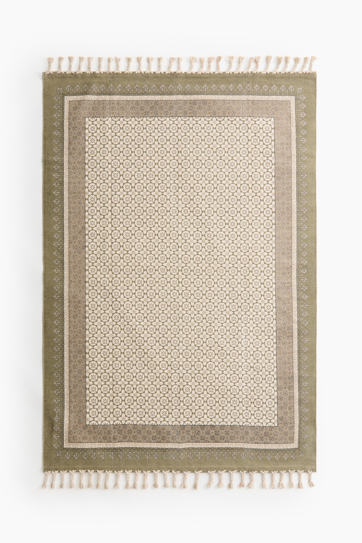 Alfombra de algodón con flecos - Verde aceituna/Estampado/Rojo/Estampado