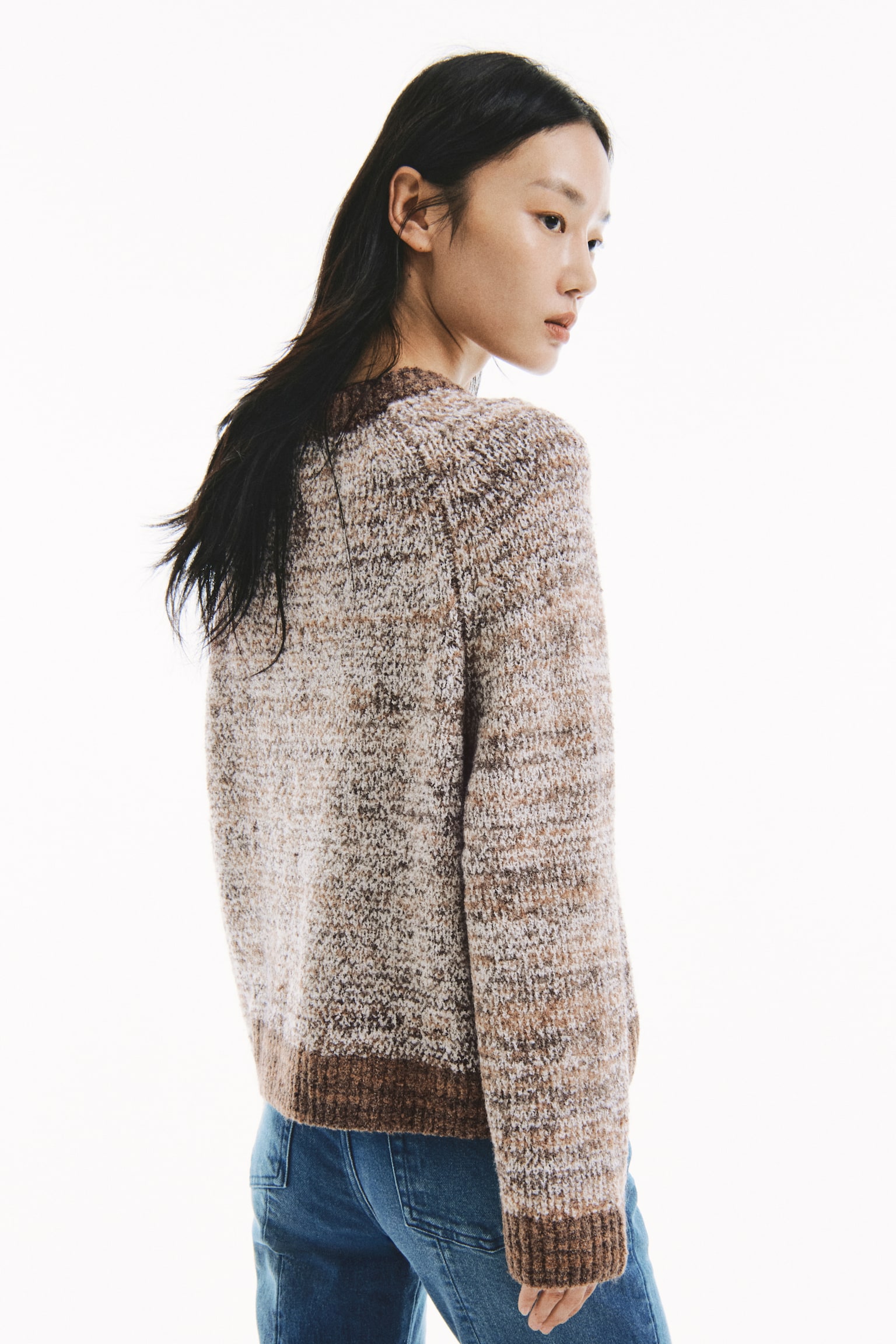 부클레 니트 스웨터 - 브라운/화이트 - 6