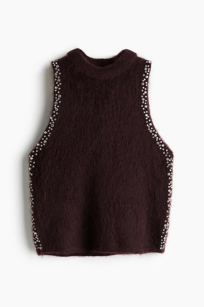 Rhinestone-embellished mohair-blend top - Burgundy - 1