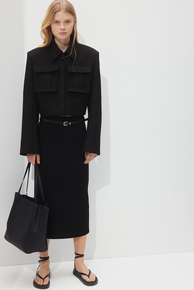 Belted pencil skirt - Black - 1