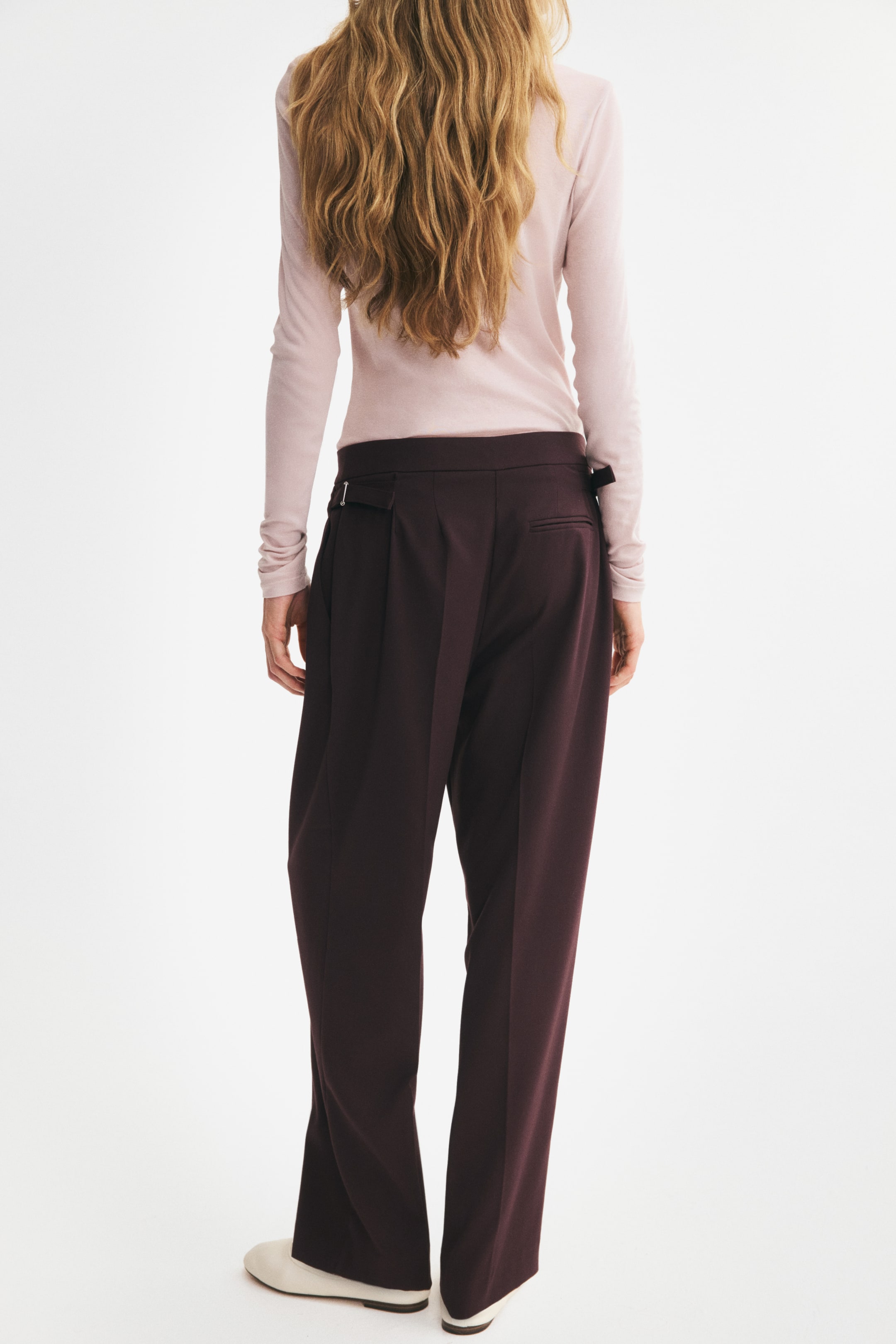 Pleated Tab-Detail Pants