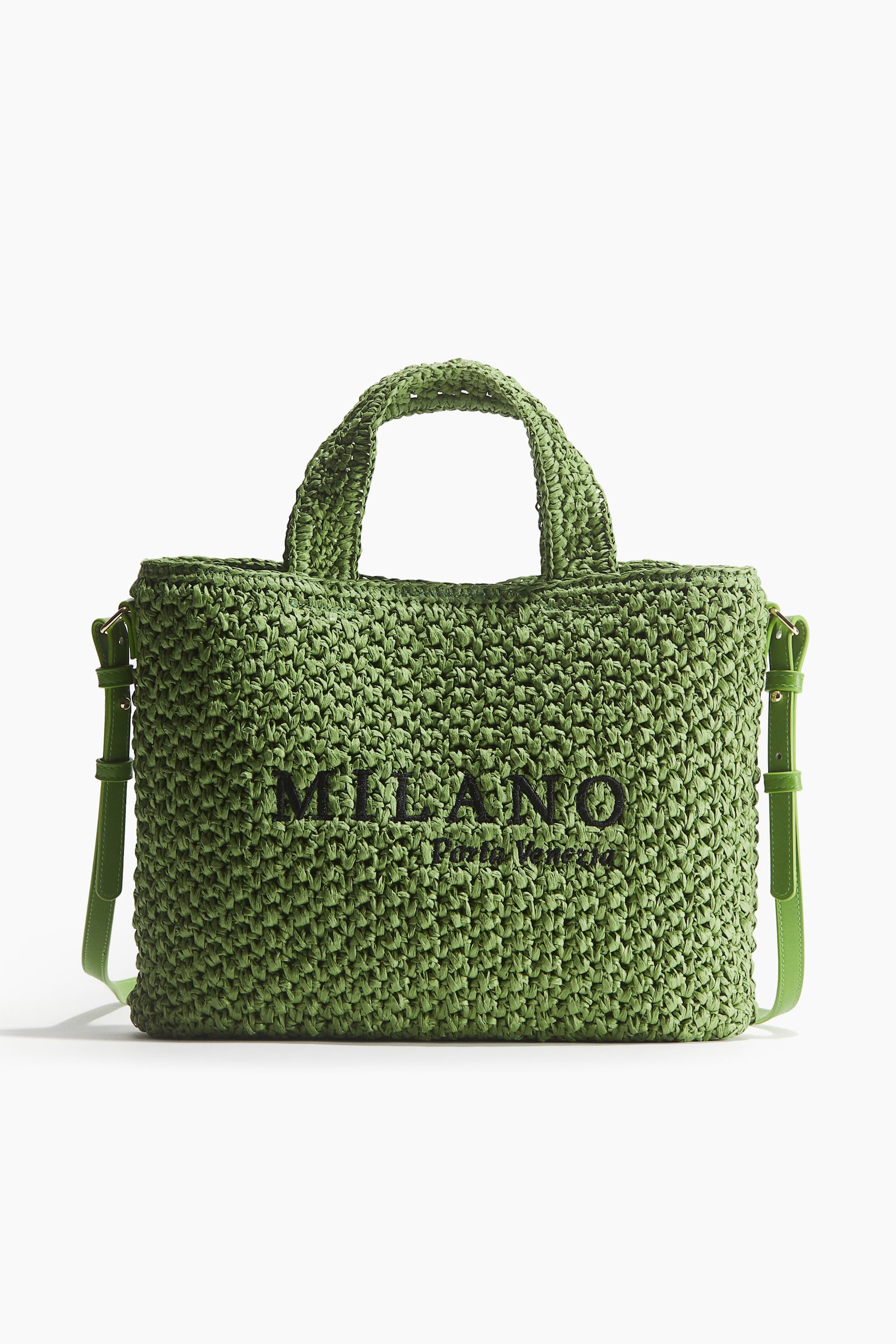 Straw Crossbody Bag - Green/Beige - 3