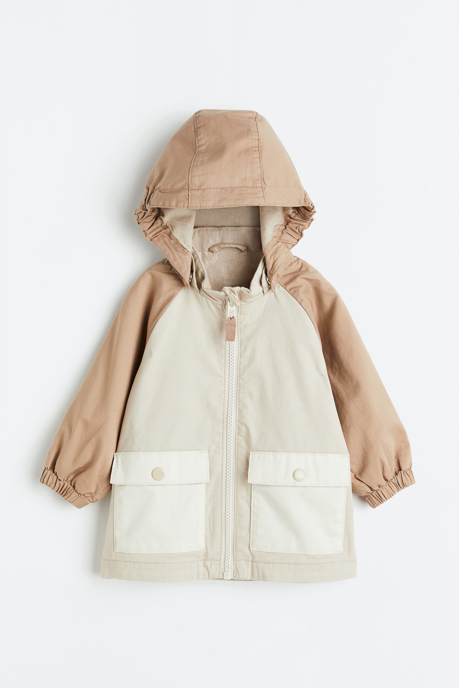 Parka de algodón con capucha - Beige claro/Bloques de color