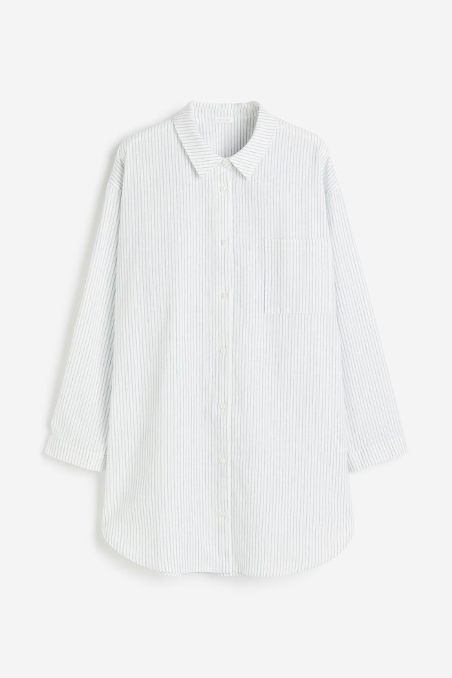 Camicia da notte misto lino - Bianco/righe/Bianco/righe - 1