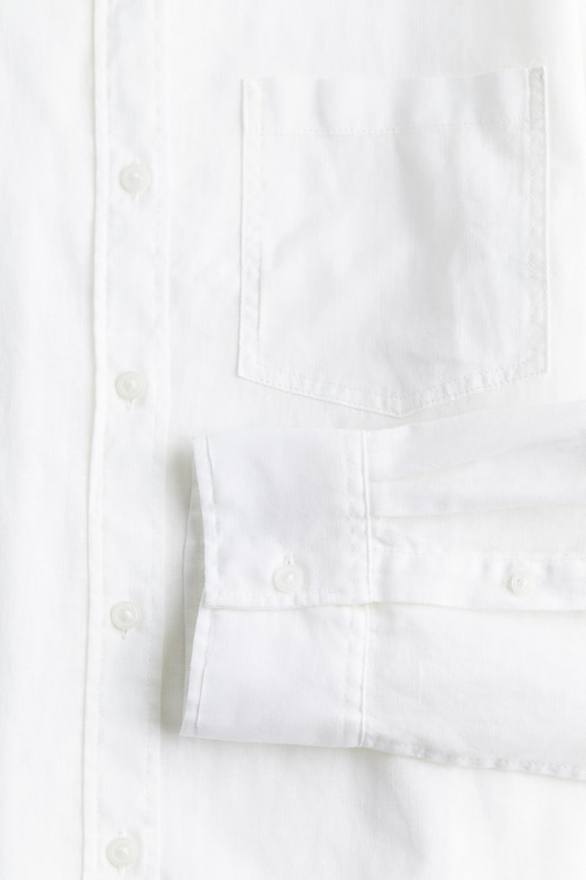Skjorte i hørblanding - Hvid/Blå/Hvidstribet/Lys beige/Beige/Stribet - 4