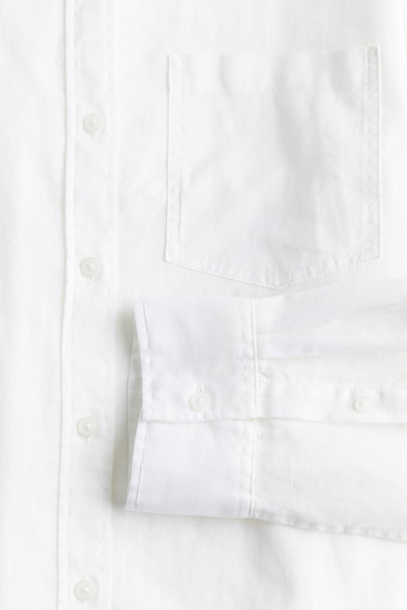 Linen-blend shirt - Long sleeve - Regular length - White - Ladies | H&M GB