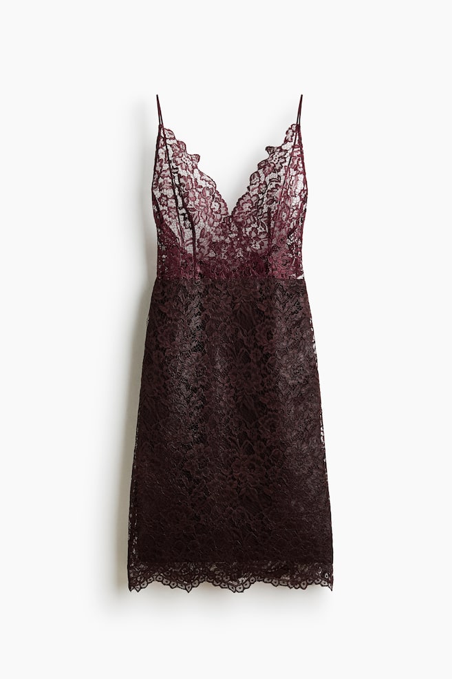Vestido de alças em renda - Bordeaux - 1