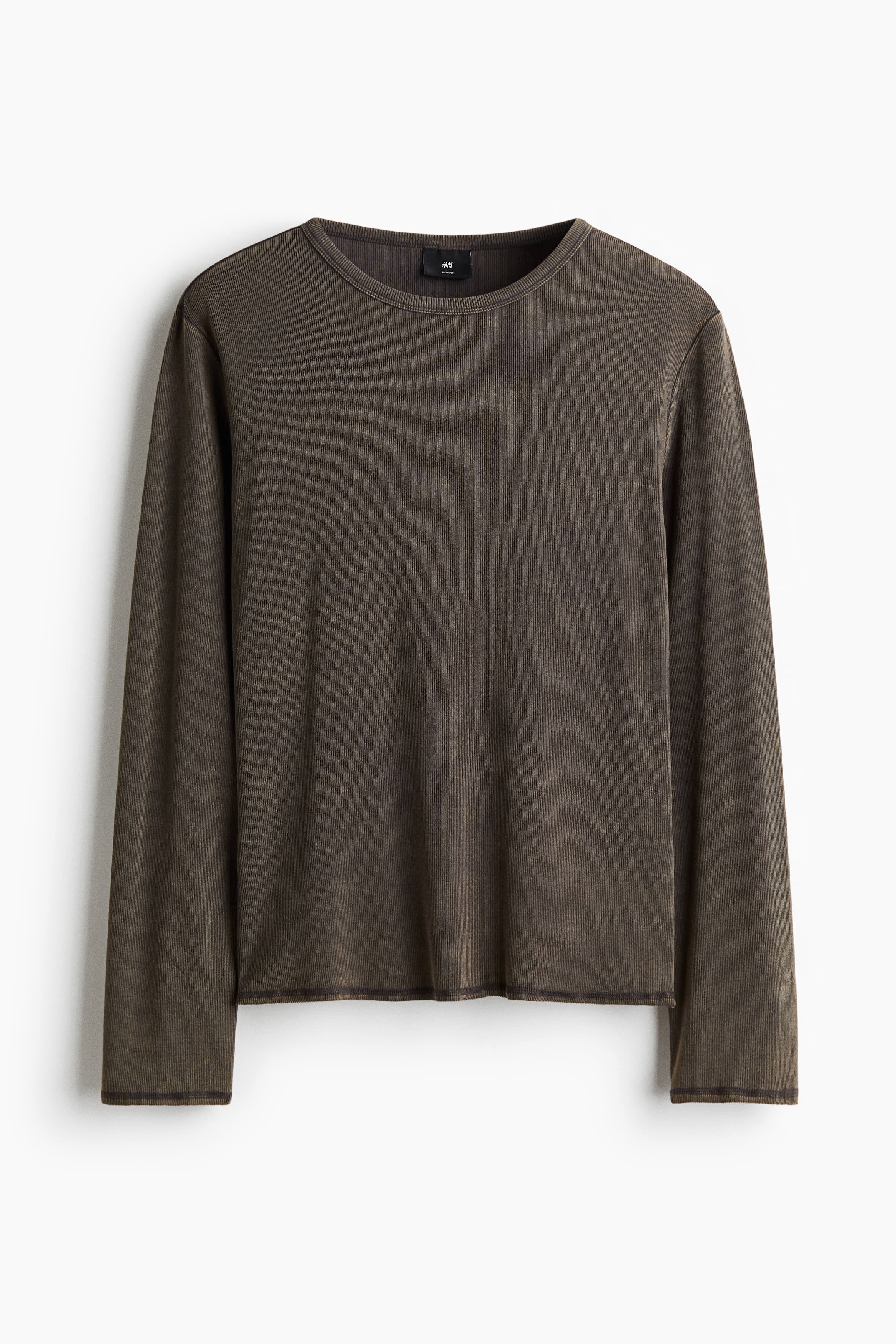 Slim Fit ribbed top - Dark grey/Washed out/White