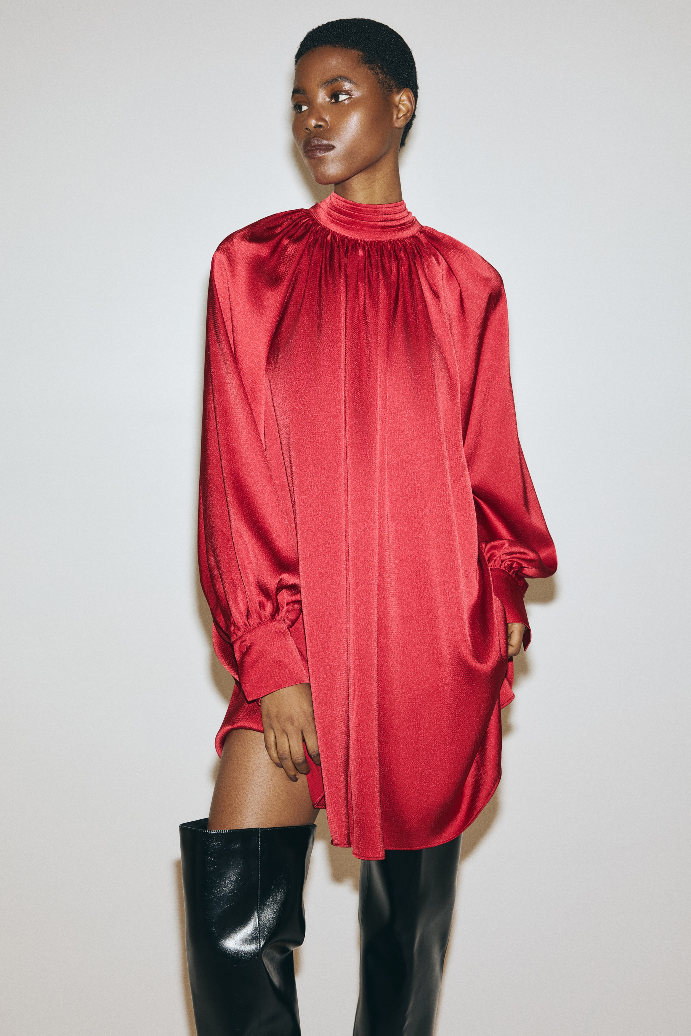 Ladies - Red Scarf-detail satin dress - Size: XXS  - H&M