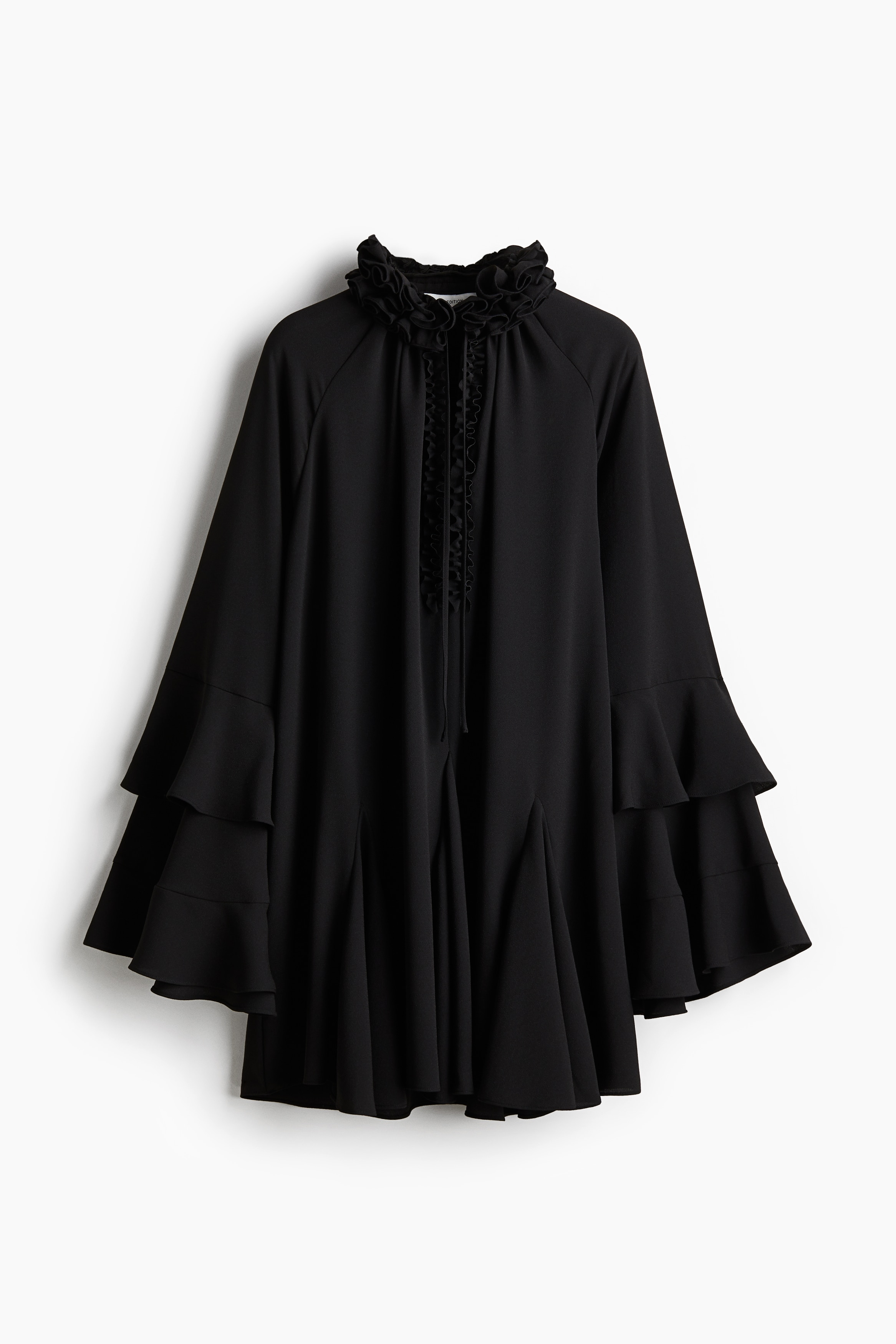 Ladies - Black Ruffled dress - Size: L  - H&M