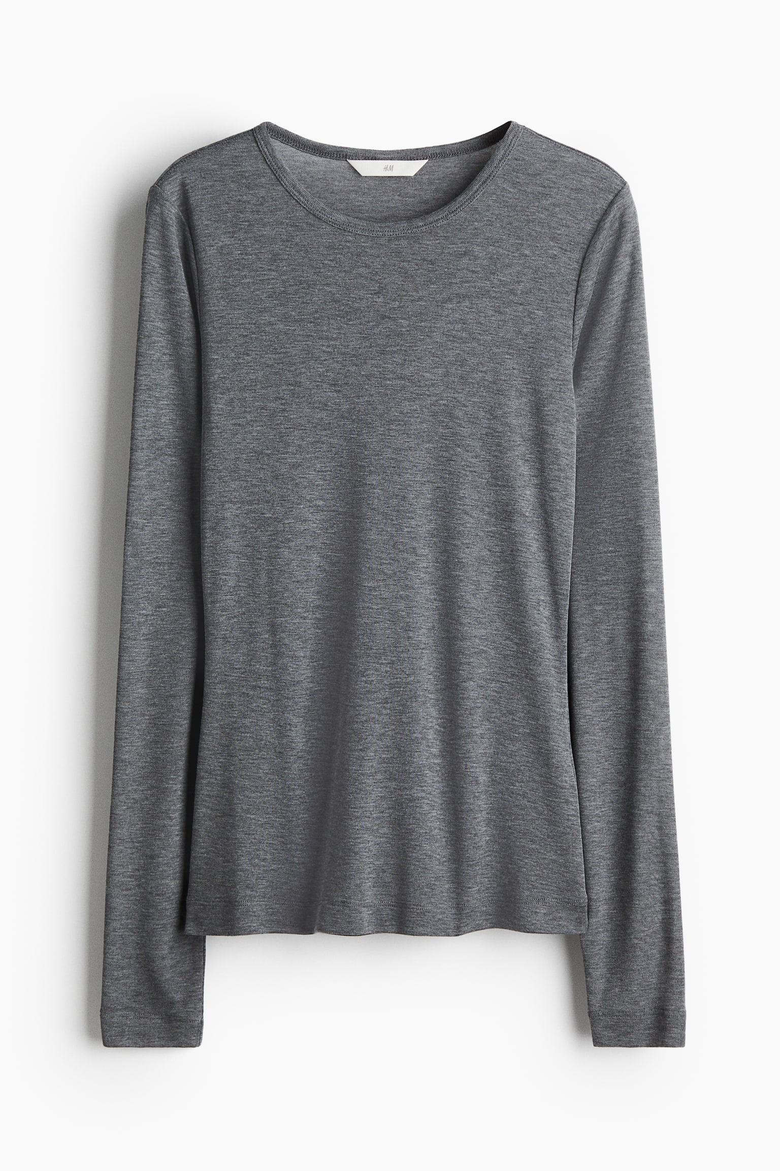 Ribbed jersey top - Dark grey marl/Light beige - 1