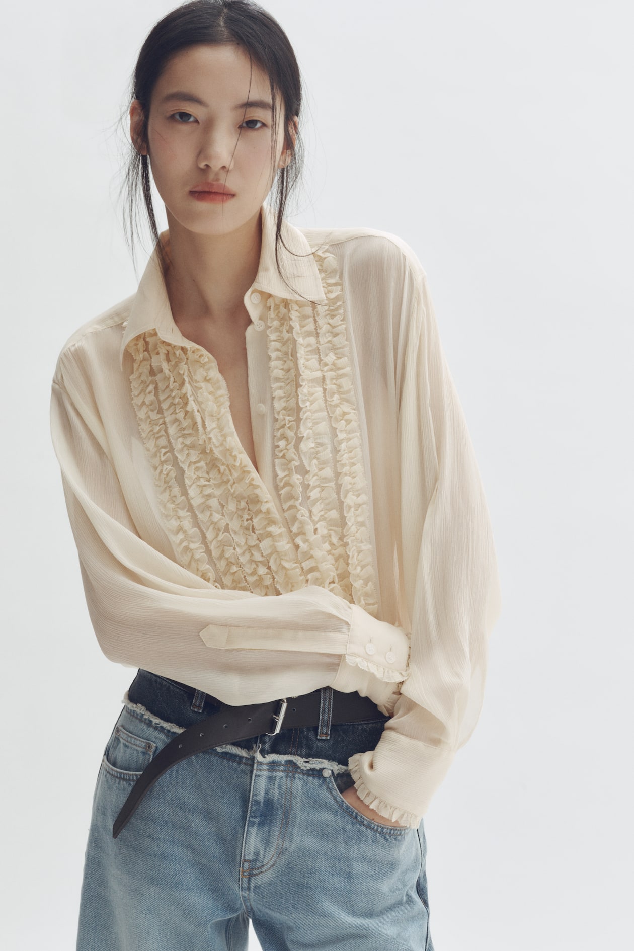 Silk-Blend Blouse with Ruffled Bib - image 4