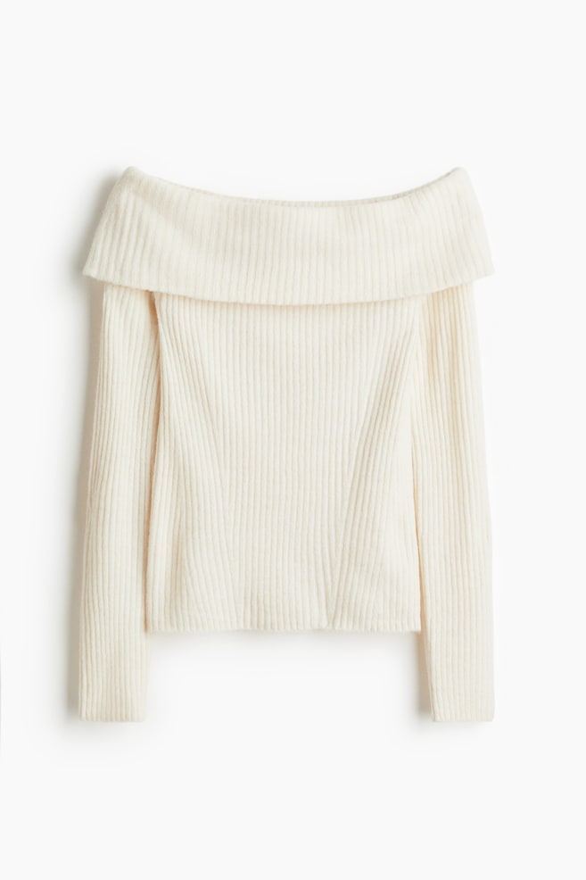 Rib-knit off-the-shoulder top - Cream/Pale pink/Beige marl - 1