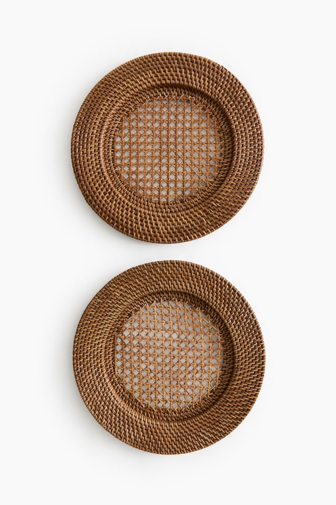 2-Pack Rattan Charger Plates - Beige - 1