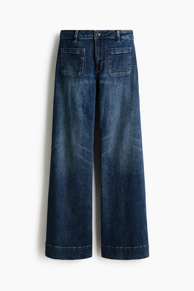 Wide High Waist Jeans - Navy denim blue/Ivory/Denim black/Dark denim blue - 1