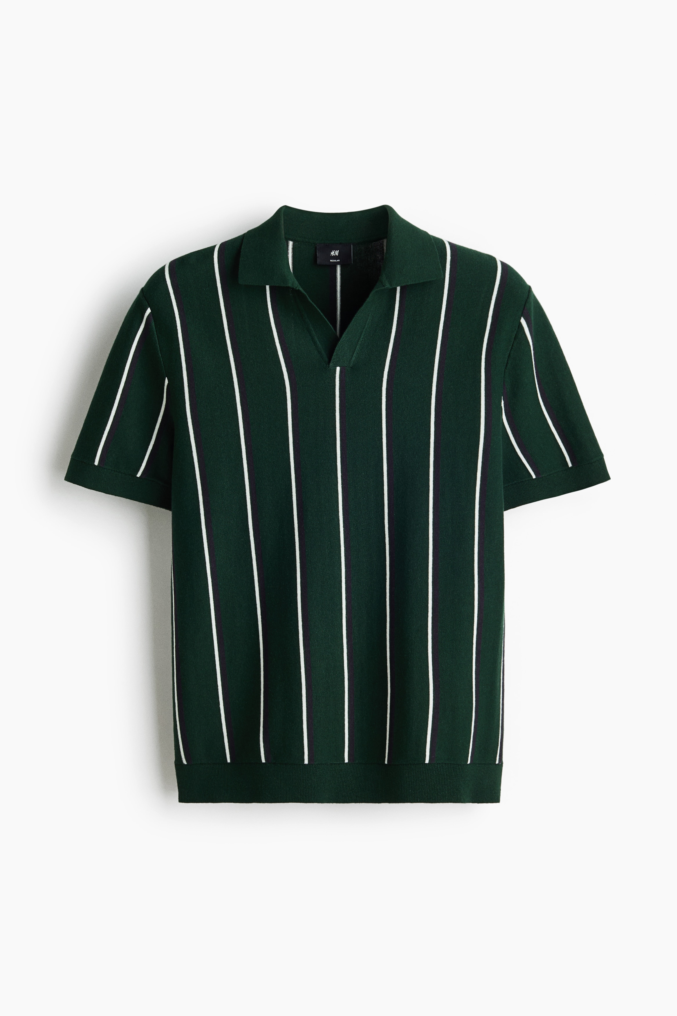 Men's Dark green/striped Regular-Fit Cotton Polo Shirt | H&M US