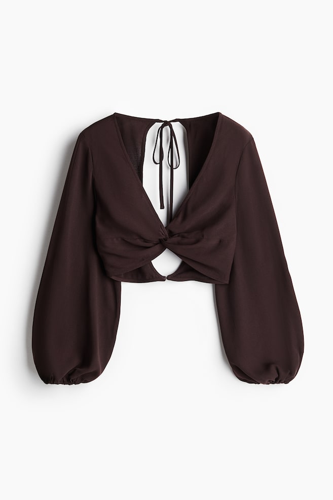 Open-back blouse - Burgundy/Green/Patterned - 1