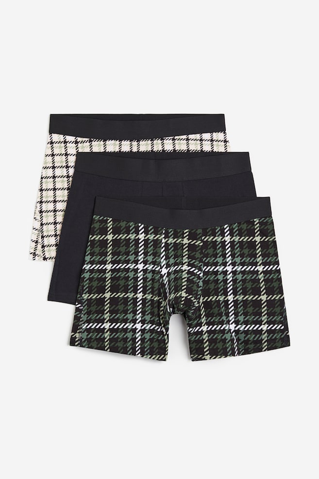 3-pack Xtra Life™ cotton trunks - Green/Checked/Black/Paisley-patterned - 1