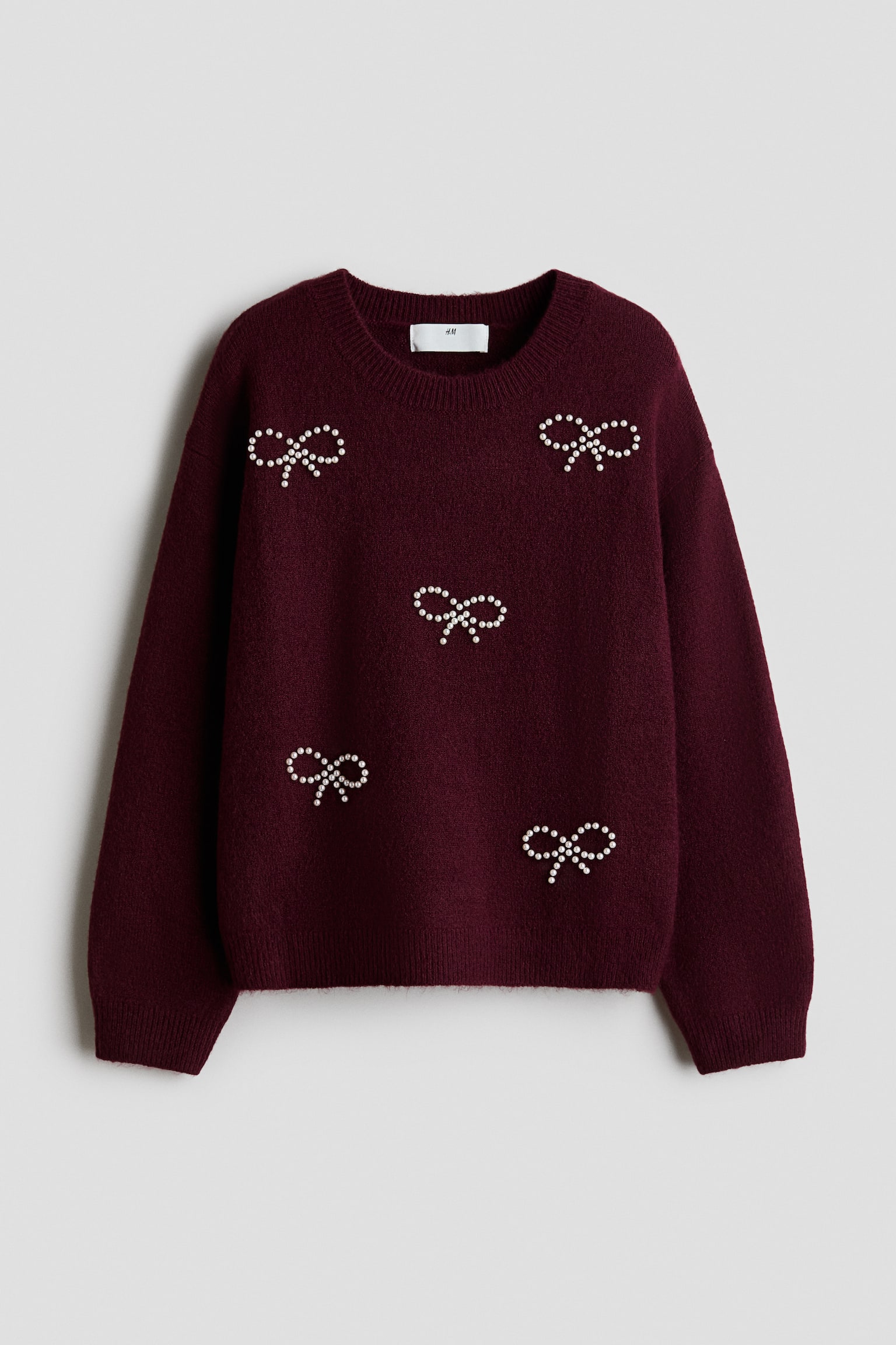 Suéter Loose-fit con diseño - Rojo oscuro/Moños