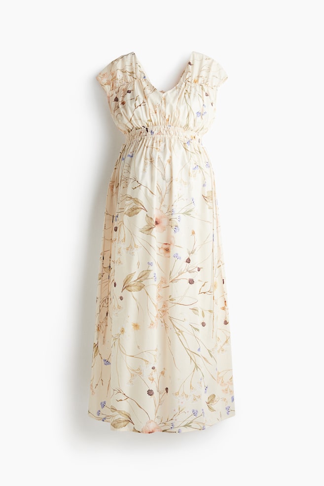 MAMA V-neck dress - Light beige/Floral/Dark brown - 1