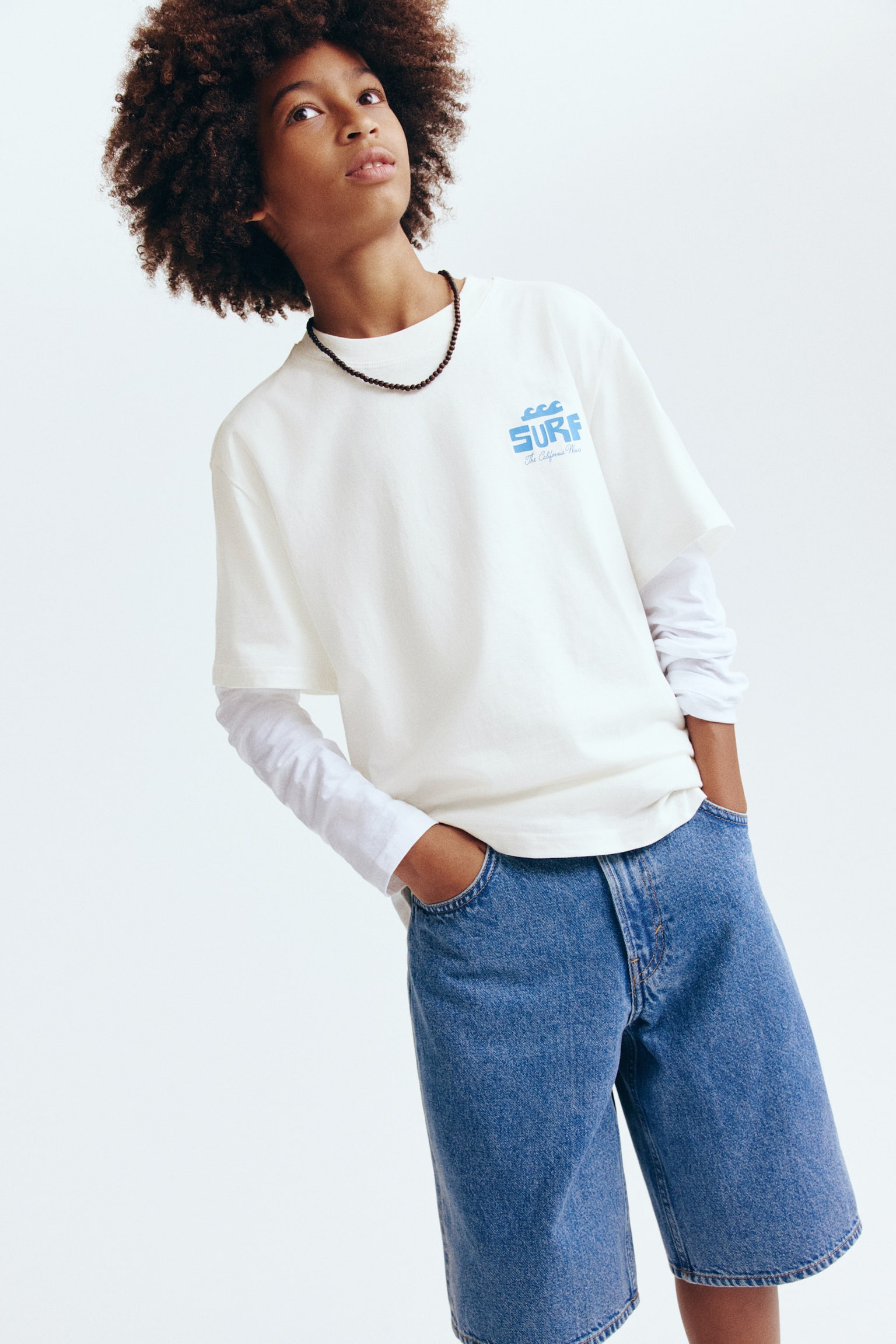 Printed cotton T-shirt-White/Surf - 5