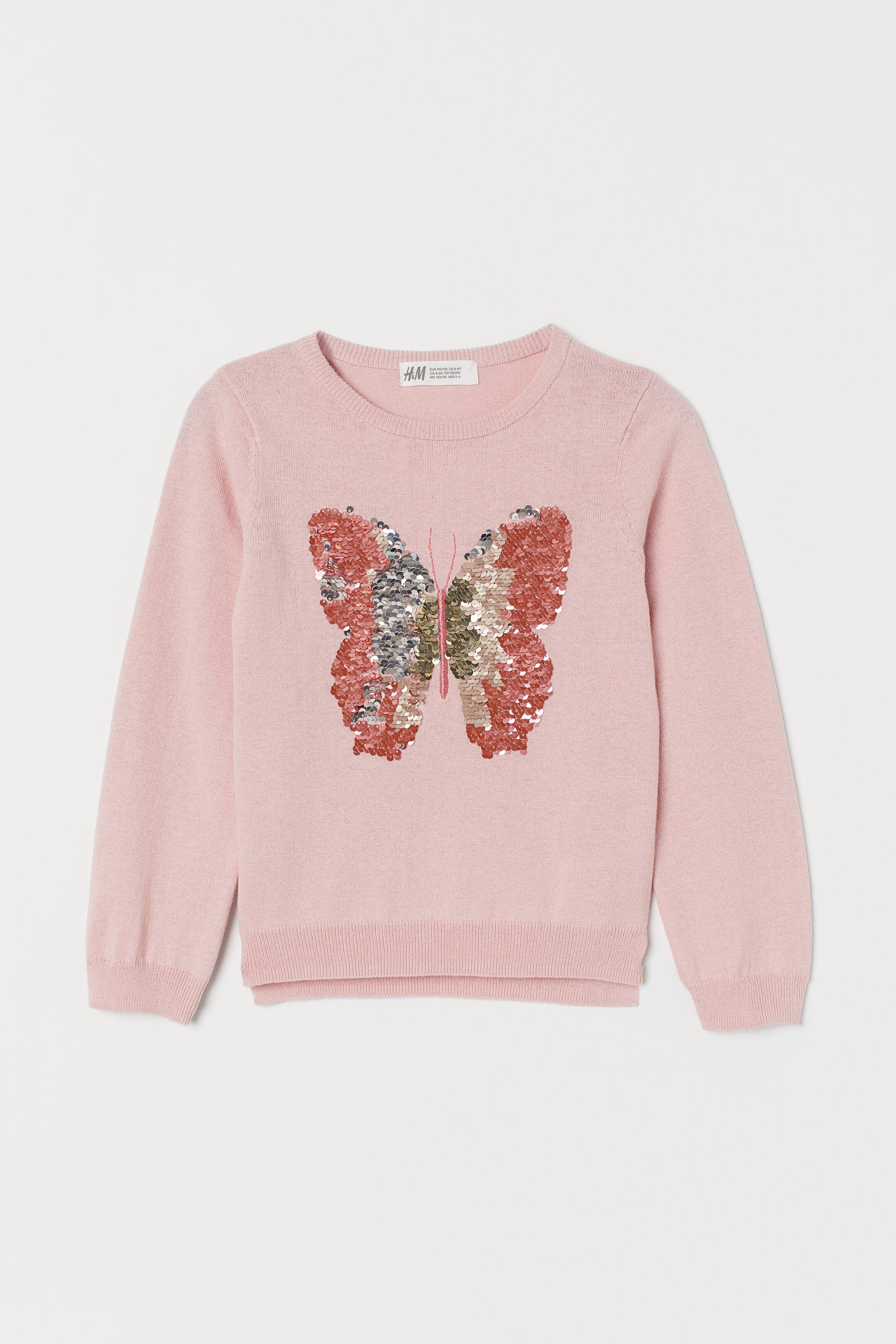 Sequin-motif jumper - Round neck - Long sleeve - Pink/Butterfly - Kids ...