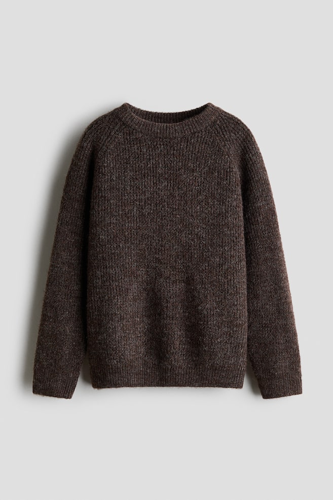 Loose-fit waffle-knit jumper - Dark brown marl/Light beige marl - 1