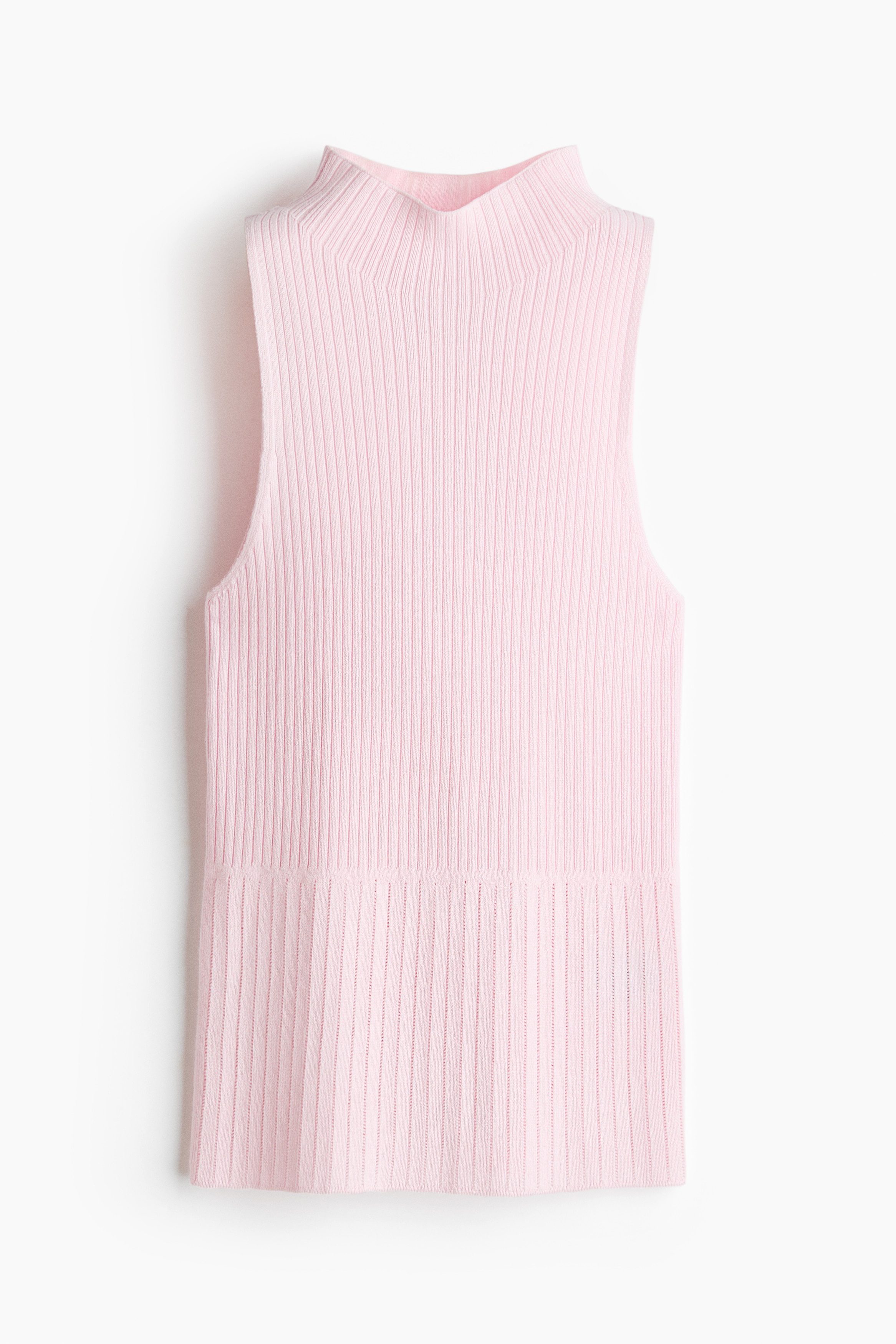 Rib-Knit Mock Turtleneck Top - Pale pink/Pale yellow/Navy blue